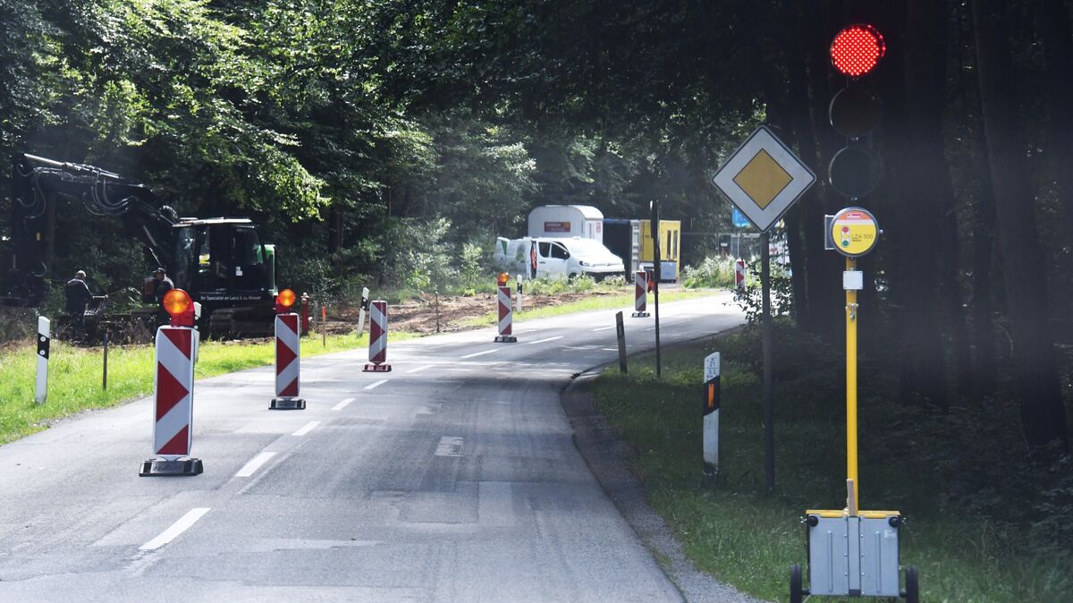 Die vorbereitenden Arbeiten für den Radwegbau durch den Wald haben bereits zu halbseitigen Sperrungen mit Ampelführung geführt. Foto: Schröder