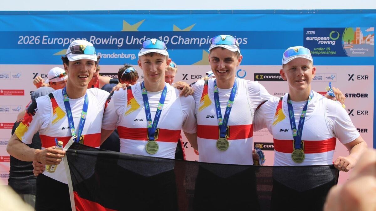 Hannes Herting (l.) und Christopher tom Wörden (r.) haben mit dem deutschen Doppelvierer bei der U19-Ruder-EM die Goldmedaille geholt. Foto: Amelie tom Wörden