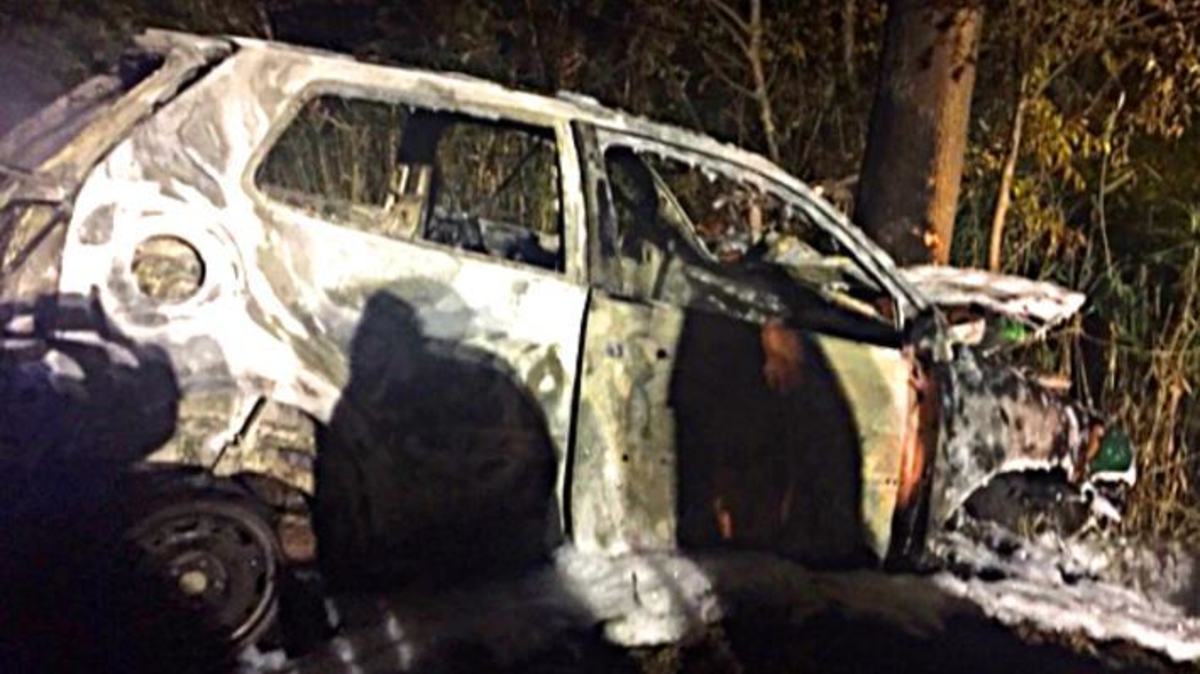 Ein Wagen brannte am Dienstagabend nach einem Unfall in Krummendeich komplett aus. Foto Viehmann/ST