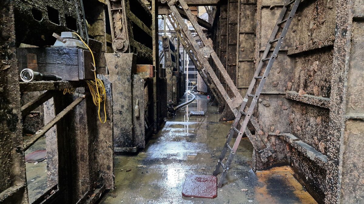 Ein Blick in das Innere des Schleusentores. Ein Großteil der Austern ist bereits entfernt worden. Foto: Fischer