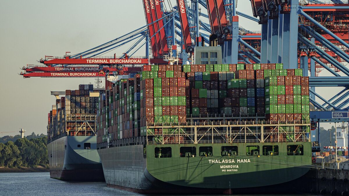 Containerschiffe (rechts die "Thalassa Mana") lagen Mitte Juli zur Abfertigung an den Terminals im Hamburger Hafen. Die Gewerkschaft Verdi hatte Beschäftigte der Seehäfen zu einem 24-stündigem Warnstreik aufgerufen. Archivfoto: Axel Heimken/dpa