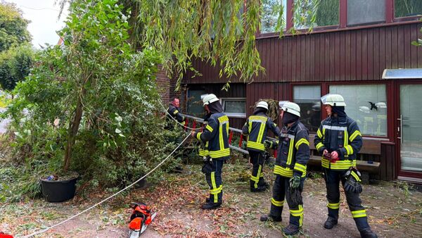 Feuerwehr im Einsatz in Hechthausen: Baum stürzt nach Regenschauer auf Haus