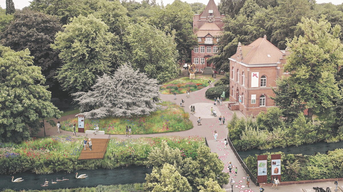 Neben dem Kurpark würde dem Schlossensemble eine Schlüsselrolle zukommen: Visualisierung des mit einem Landesgartenschau-Konzept beauftragten Planungsbüros. Grafik: Lichtenstein Landschaftsarchitektur Stadtplanung