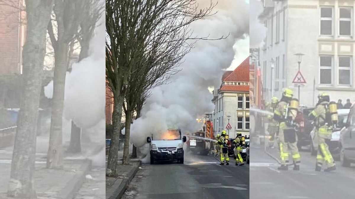 Die Feuerwehr ist bei dem Fahrzeugbrand im Einsatz. Foto: Polizei