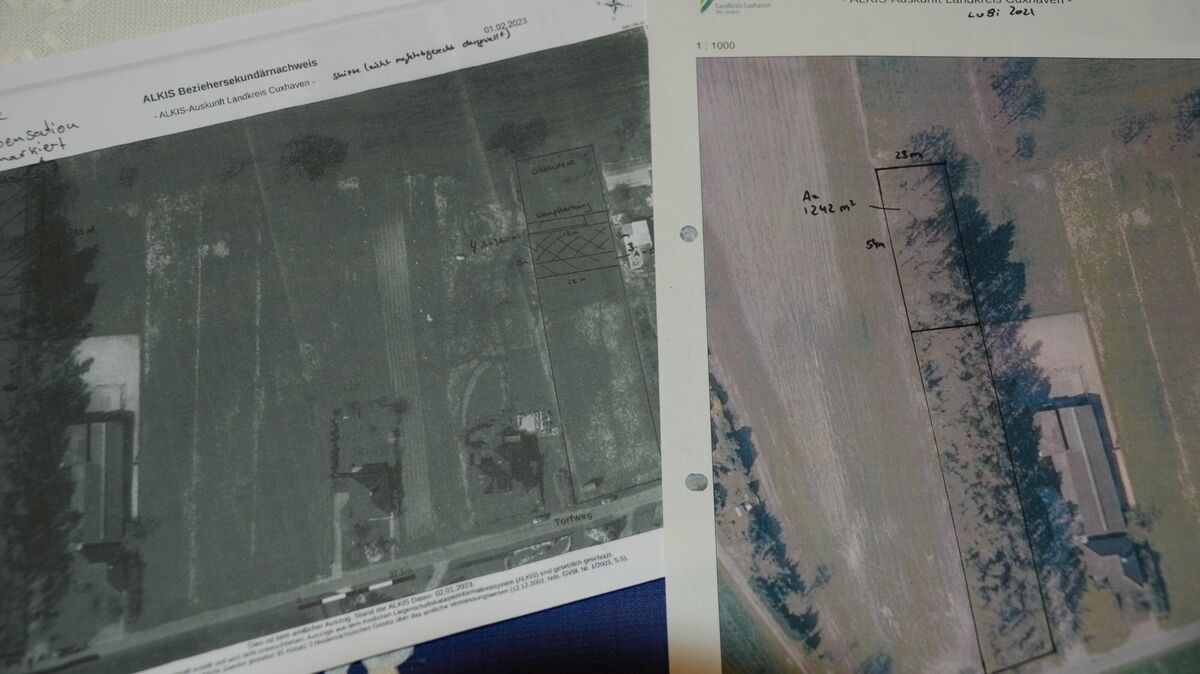 Die Fläche mit den abgeholzten Bäumen auf dem Grundstück in Hemmoor auf Aufnahmen des Amtlichen Liegenschaftskataster-Informationssystems (ALKIS), das Geobasisdaten über Flurstücke liefert. Foto: Rohde