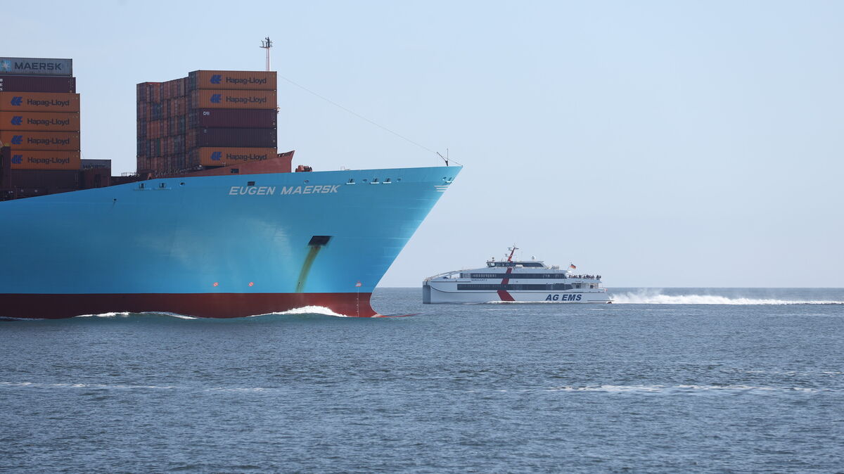 Nach "großen Pötten" kann man von Bord des Katamarans "Nordlicht 2" gucken, der ebenfalls Helgoland ansteuert. Foto: Larschow