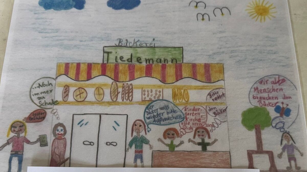 So hat ein Kind den Wunsch nach dem Erhalt der Bäckerei-Filiale in Groden festgehalten. Foto: red