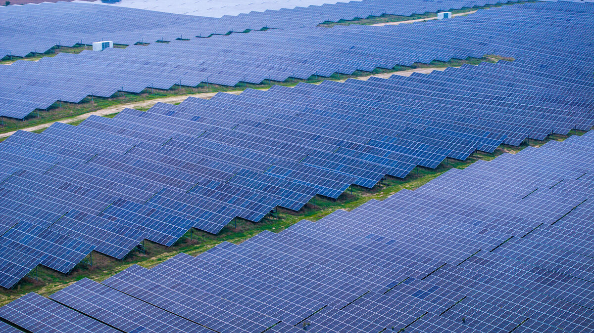 Blick auf Solarmodule der mit 93 Hektar größten Agri-PV-Anlage ihrer Art in Deutschland, die von Vattenfall in Mecklenburg-Vorpommern betrieben wird. Hier können die Module bei landwirtschaftlichen Arbeiten hochgeklappt werden. In Lamstedt-Nindorf soll ebenfalls ein Agri-PV-Solarpark auf rund 40 Hektar Fläche entstehen. Die Module werden dort allerdings auf einer Höhe von 2,10 Metern aufgeständert. Foto: Jens Büttner / dpa