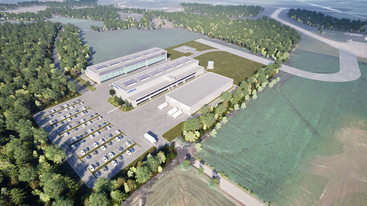 So könnte das Airbus-Wartungszentrum für Helikopter am Standort Nordholz aussehen. Animation: Airbus Helicopters