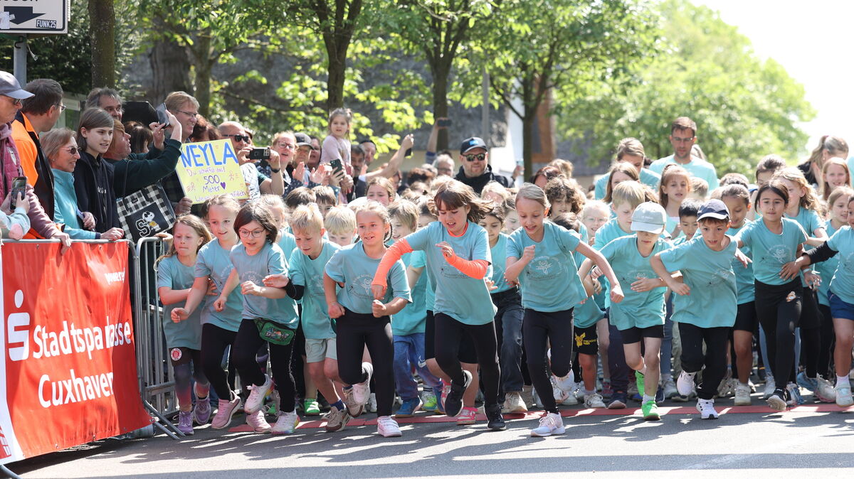 Der Start für die 1. und 2. Klässler zum Solidaritätslauf ist gefallen.