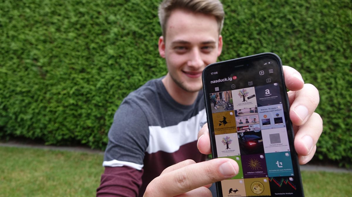 Auf seinem Instagram-Profil "Nasduck.ig" gibt Björn Beier aus Hemmoor Tipps zum Investieren. Komplizierte Sachverhalte bricht er einfach herunter, sodass jeder und jede sie verstehen kann. Und seine Arbeit kommt an: Schon fast 12.000 Menschen folgen dem Mann aus Hemmoor. Foto: Anders