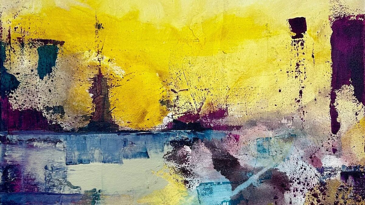 Ralf Tiedemann: Ein Ausschnitt der Arbeit „Brandung II“, Mixed Media auf Leinwand, 2024 – eine eindrucksvolle Studie über Kraft, Bedrohung und Verwandlung.