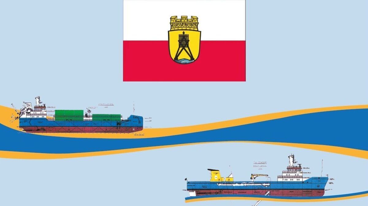 Das neue Emblem der Grzeskowiak-Arbeitsgruppe verrät es: Das innovative Baggerkonzept mit einem Baggerschiff ohne Laderaum (r. unten) und Transportschiffen (l. oben) wurde überwiegend in Cuxhaven entwickelt. Abb.: Grzeskowiak
