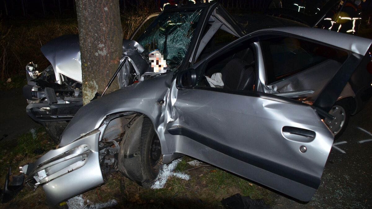 Der Citroen der drei jungen Frauen wurde bei dem Frontalzusammenstoß mit einem Baum auf der Kreisstraße 26 zwischen Jork und Buxtehude komplett zerstört, die Mädchen schwer verletzt. Die Teenager waren auf dem Weg in die Disko. Foto: Polizei Stade