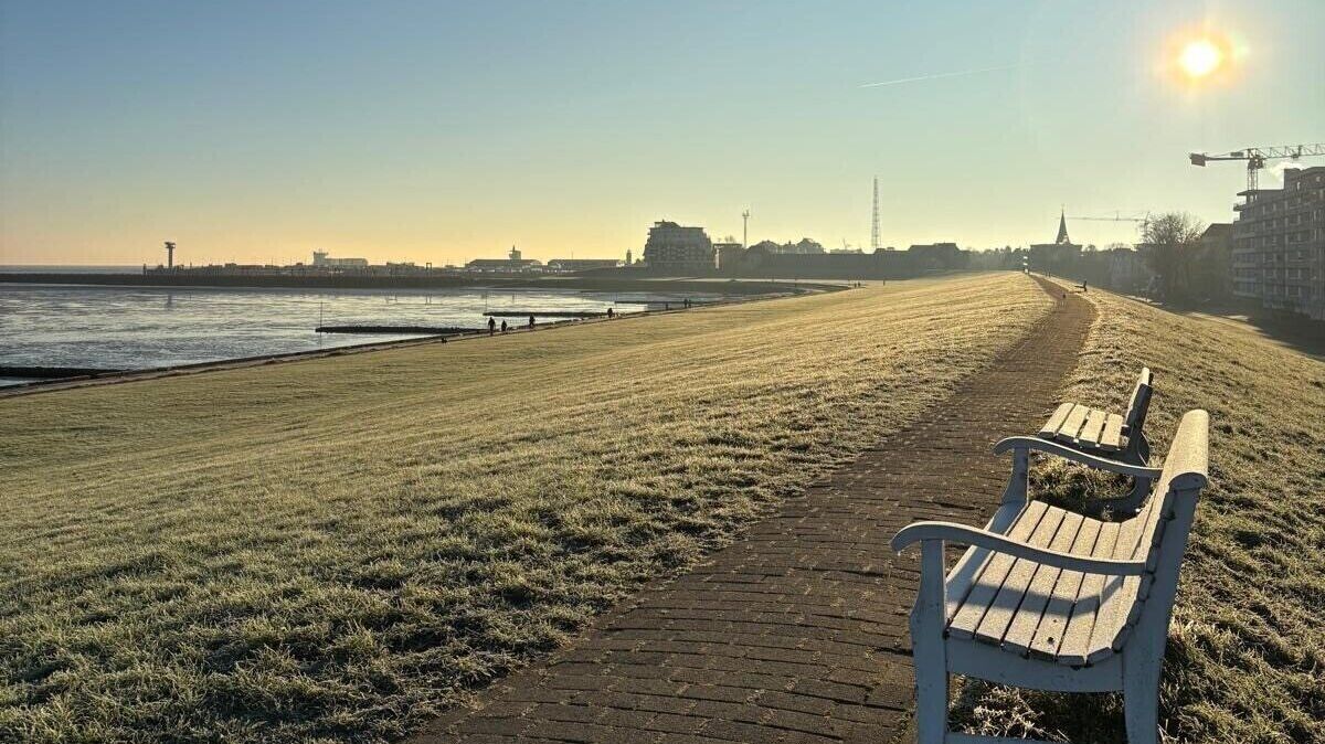 Sieht es hier bald nicht mehr so aus? Der winterliche Frost setzt sich auf das Gras: ein sonniger Morgen in der Grimmershörnbucht, die bald durch einen innovativen Masterplan aufgewertet werden könnte. Foto: Kuczorra