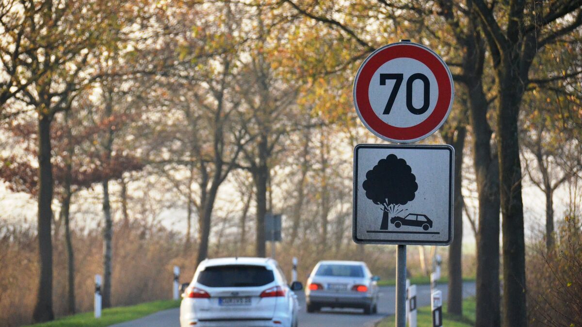 An der B73 zwischen Otterndorf und Belum wurden nach Angaben der Polizei zwei Tempo-70-Schilder verdreht. Die Ermittler prüfen einen möglichen Zusammenhang mit einem nahe stehenden Blitzer-Anhänger. Foto: Schröder