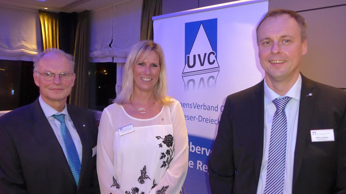 Die stellvertretenden UVC-Vorsitzenden Andreas Wulf (v.l.) und Ines Plaumann-Sauerbier mit UVC-Geschäftsführer Markus Heinig, der den Verband Ende März dieses Jahres verlassen wird. Foto: Weiper