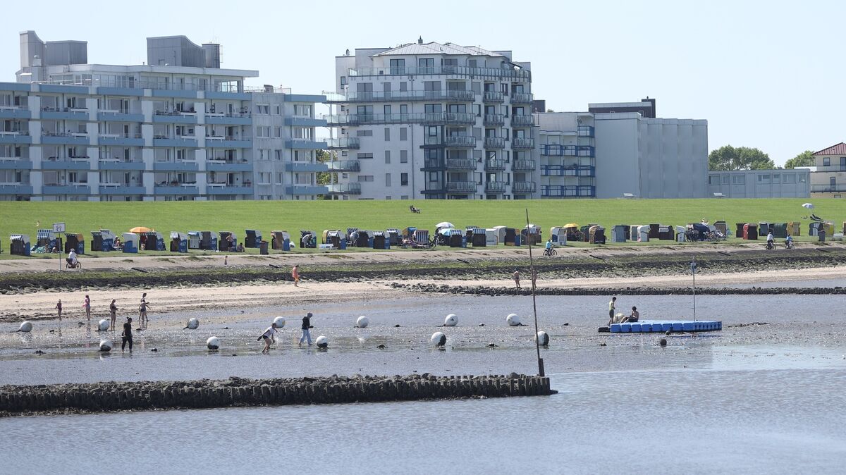 Die Hitze ist in Cuxhaven angekommen: Am Strand gibt es zumindest etwas Abkühlung. Für manche Menschen ist die Grimmershörnbucht ein Zufluchtsort. Foto: Larschow
