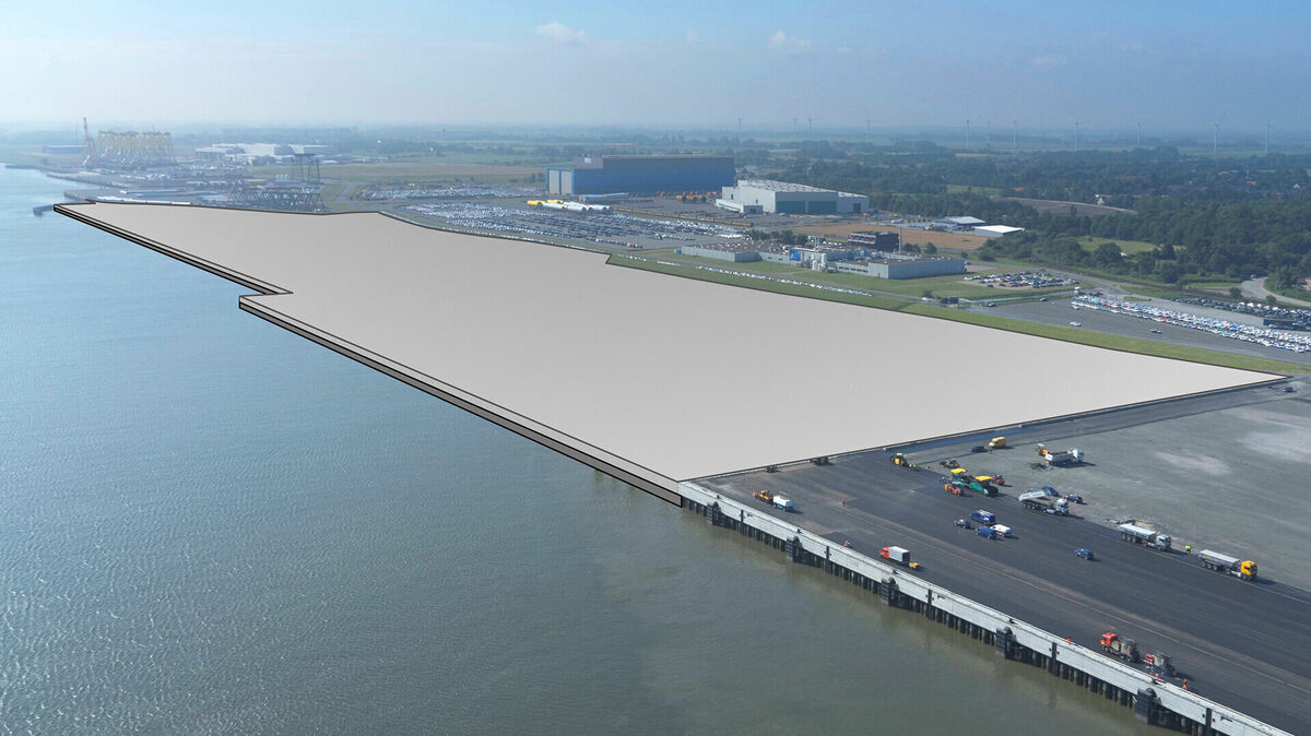 Im Hafen entstehen die Liegeplätze 5 bis 7 - neben dem Liegeplatz 4 (rechts). Grafik: NPorts