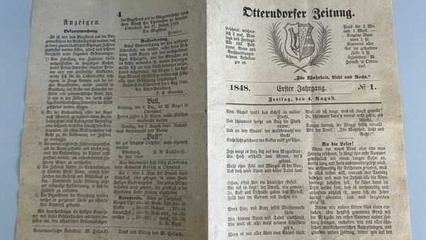 Erste Ausgabe der "Otterndorfer Zeitung" vom 4. August 1848 auf Dachboden gefunden