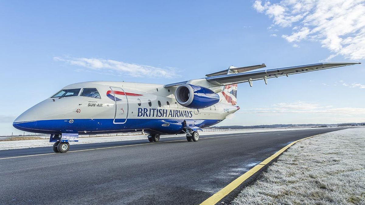 Sun Air of Scandinavia unterhält ein Franchise-Abkommen mit British Airways und nutzt deren Markennamen und Corporate Design für ihren Betrieb. Foto: Sun Air