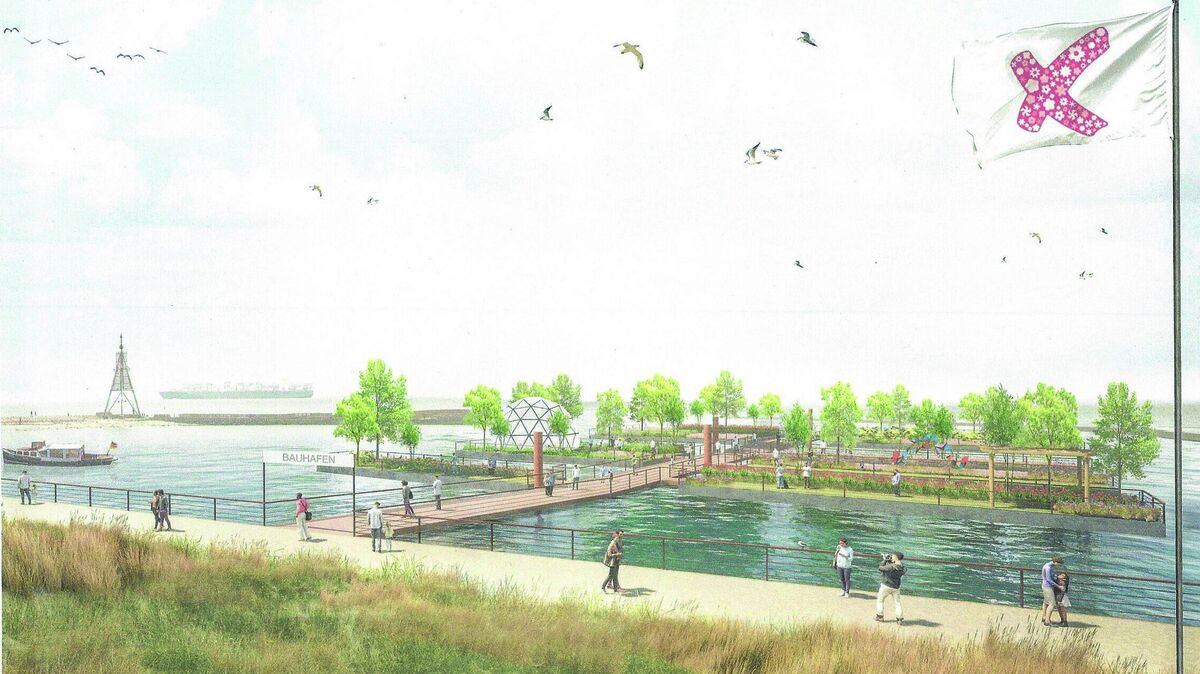 Das Planungsbüro entwickelte für den Bauhafen bei der Kugelbake einen eindrucksvollen schwimmenden Wassergarten mit Anlegestelle für eine mit Wasserstoff betriebene Barkasse.