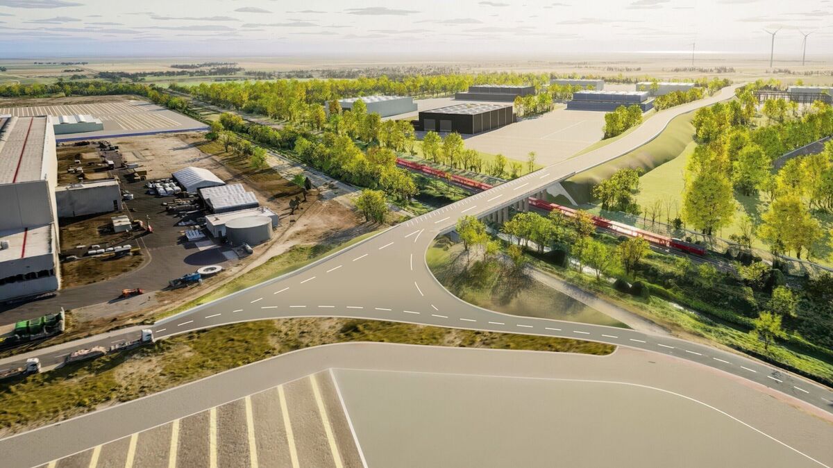 Die neue Schwerlastbrücke wird die Umschlag- und Gewerbeflächen sowie das Siemens-Gamesa-Werk mit der B73 verbinden. Grafik: Stadt Cuxhaven/AfW