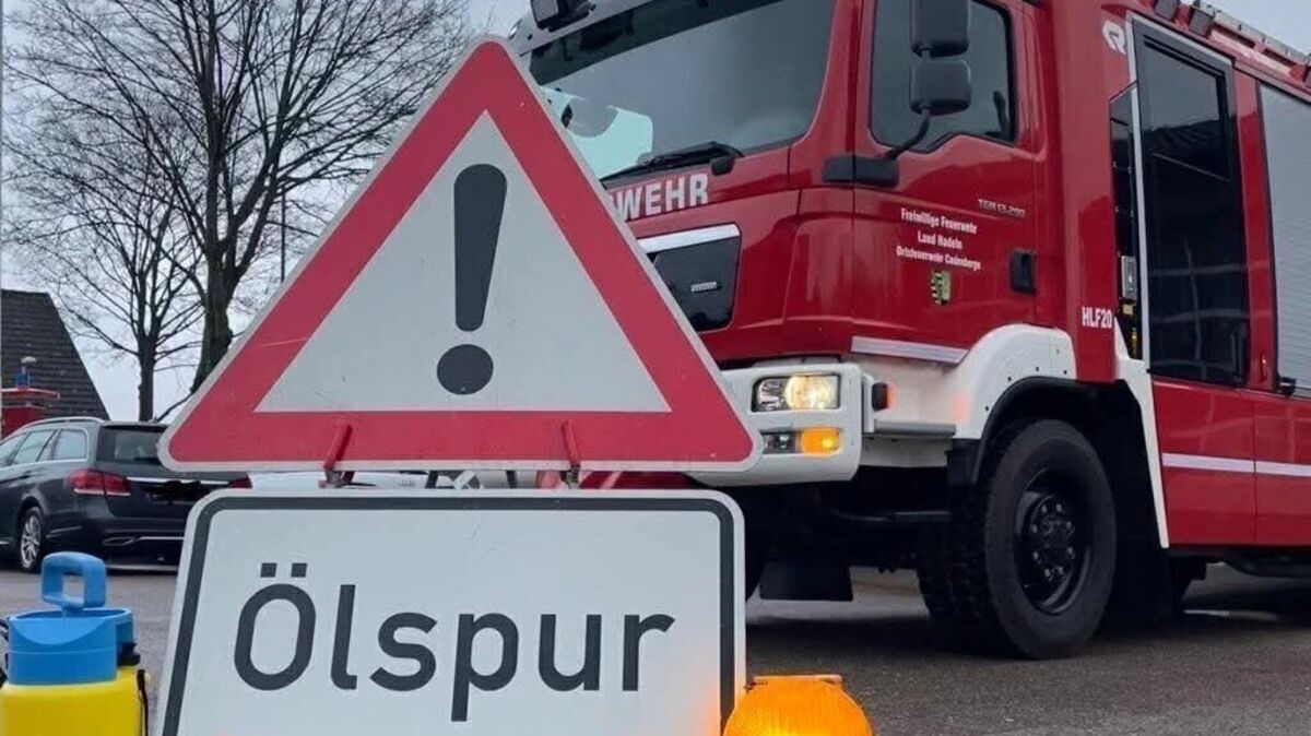 Die Feuerwehr beseitigt die kilometerlange Dieselspur mit speziellem Bindemittel. Foto: Feuerwehr
