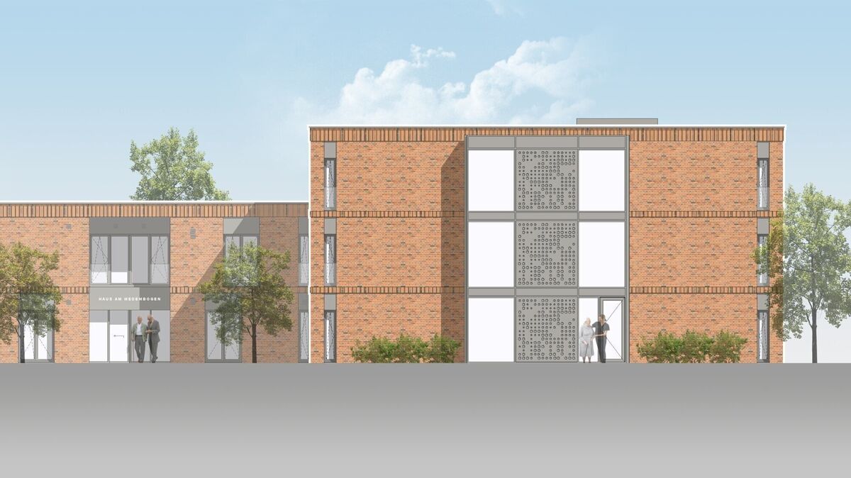 Das DRK Cuxhaven-Hadeln will im Baugebiet "Am Medembogen" ein neues Pflegeheim errichten. Geplant ist ein Neubau mit insgesamt 88 Pflegeplätzen nach dem sogenannten Hausgemeinschaftsprinzip. Grafik: Klaus und Schulz Architekten Part mbB