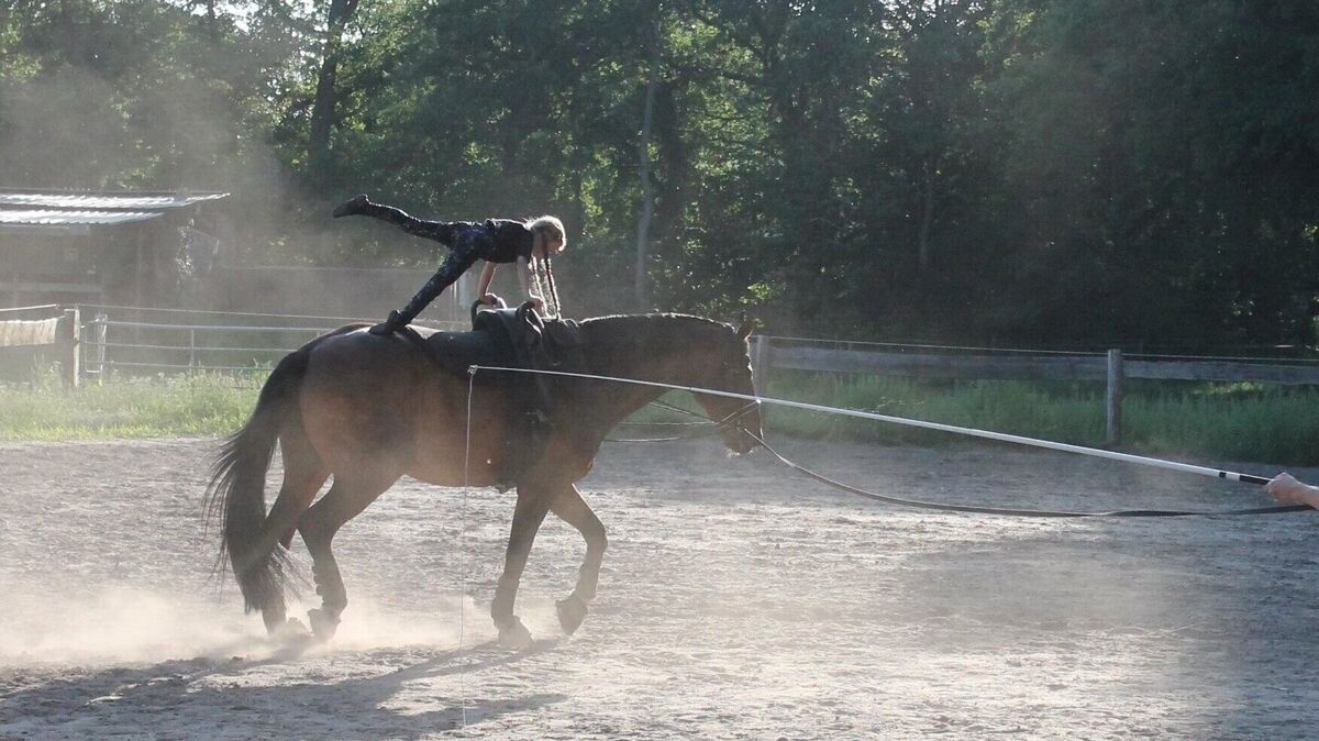 Im Sommer staubt es, im Winter ist es gefroren oder matschig: Für die Voltigierer des Reit- und Fahrvereins Holte-Spangen sind keine optimalen Trainingsbedingungen. Foto: RFV Holte-Spangen