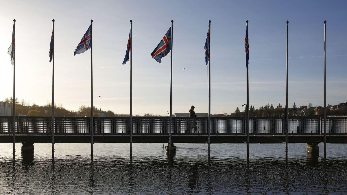 Die Brücke am Rathaus von Reykjavík führt über den See Tjörnin. Am 29. August entscheidet ein Referendum darüber, ob der Inselstaat die Verhandlungen zum EU-Beitritt wieder aufnimmt. Foto: Brynjar Gunnasrson/AP/dpa