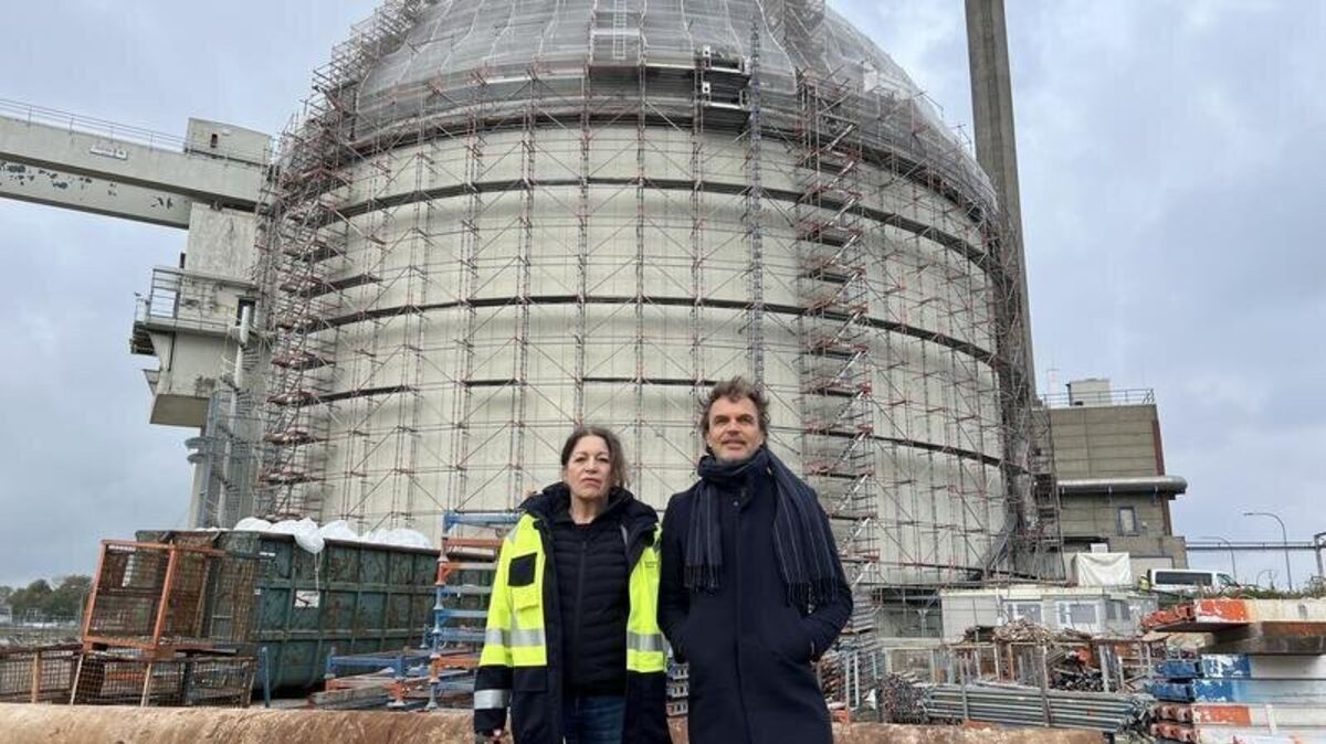 Kunst und Kernkraftwerk, das passt zusammen: Medienkünstlerin Gudrun Barenbrock und Bassist Sebastian Gramss. Foto: Strüning