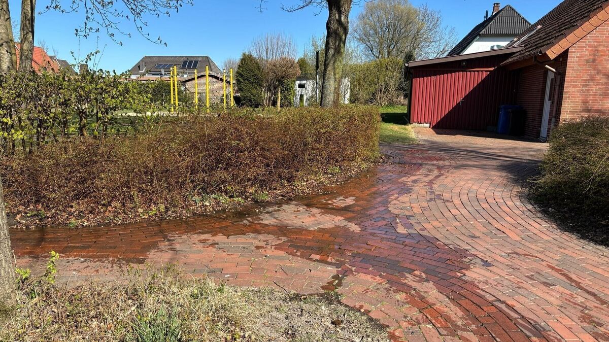 Rest der abgebrannten Hecke hinter dem Feuerwehrhaus in Belum nach erfolgreicher Brandbekämpfung. Foto: Jürgen Lange