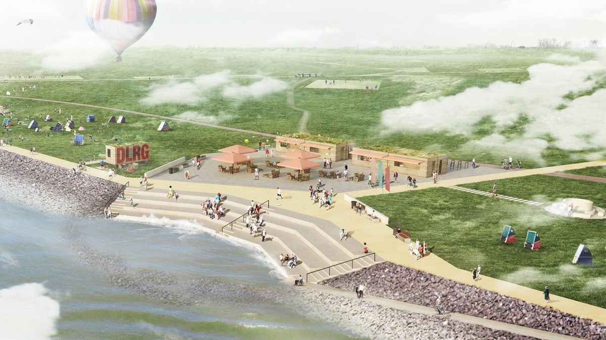 An der neuen Flutmulde könnte eine Stufenmauer für "Sehleute" entstehen, so die Pläne von Sweco.  Foto: Sweco (Betriebsstätte Cuxhaven)