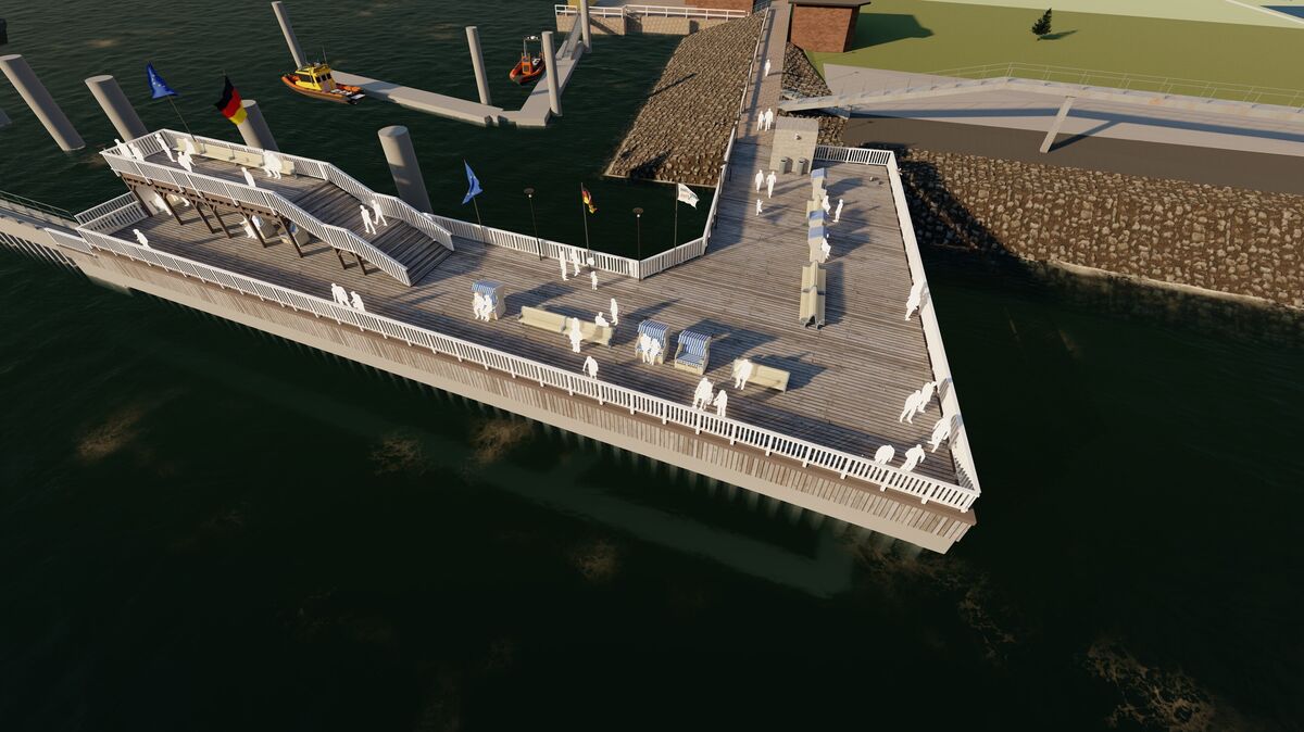 NPorts hat nachgebessert: Der Entwurf für eine neue "Alte Liebe" sieht eine zweite Ebene vor, die begangen werden kann und andererseits als Wetterschutz dient. Die Kosten für eine Sanierung erhöhen sich dadurch um circa 500.000 Euro. Grafik: Joost Phillips Tepe GbR