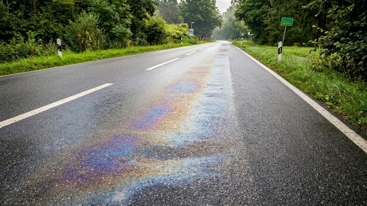 Auf der L111 in Dingwörden zieht sich eine Ölspur über rund 350 Meter. Foto: Lange