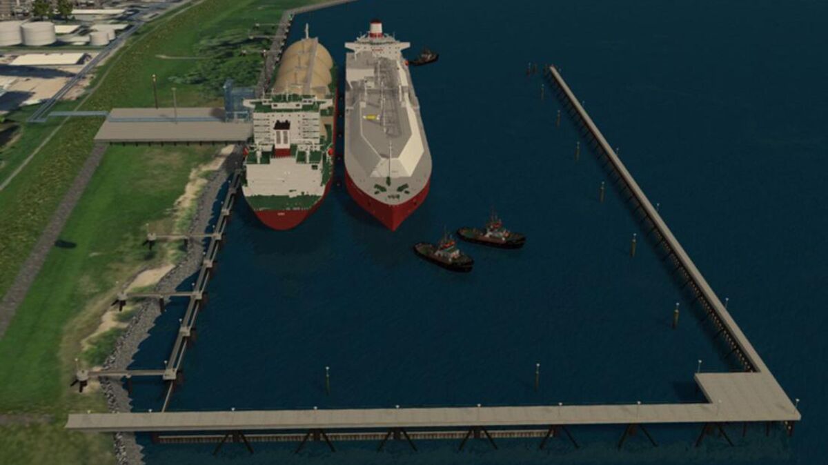 So soll der für das LNG-Terminal ausgebaute Hafen in Stade aussehen. Grafik: N-Ports