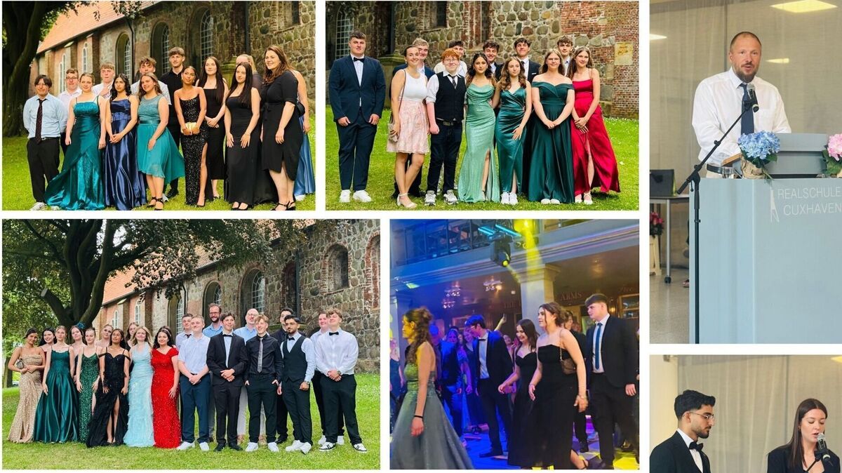 Collage von den Abschlussklassen der Realschule Cuxhaven 2025 im Rahmen der feierlichen Zeugnisübergabe. Fotos: Haas