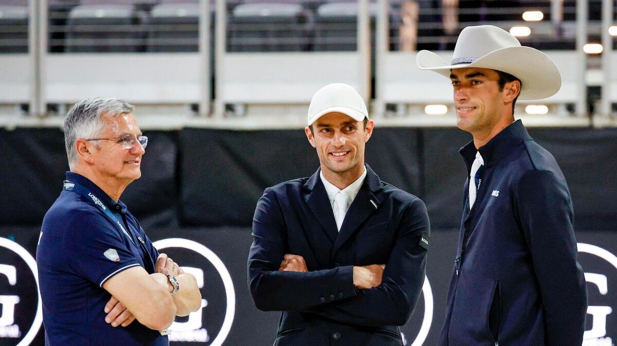 Zufriedene Gesichter: Bundestrainer Otto Becker, Europameister Richard Vogel und René Dittmer (von links) blicken auf ein erfolgreiches Weltcup-Finale zurück. Foto: Sportfotos-Lafrentz/Tiffany van Halle