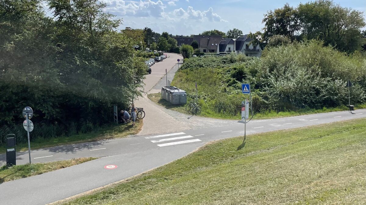 Der mutmaßliche Tatort am Döser Seedeich: Mehrfach kam die Rede am jüngsten Verhandlungstag auf die im Bild zu erkennenden Altglas-Container. Foto: Koppe