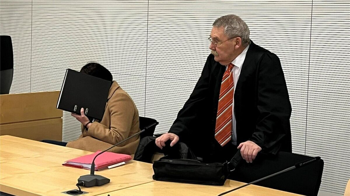 Die Angeklagte zusammen mit ihrem Anwalt Dr. Wolfgang van Hall vor Beginn des Prozesses am Landgericht Osnabrück. Foto: von der Ahé