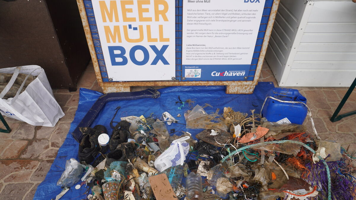 Das gesammelte Strandschlecht von 90 Minuten Sammeln zwischen Kugelbake und Blauem Klassenzimmer. Vor Silvester wurden in der gleichen Zeit 360 Hülsen von Silvesterraketen gefunden. Foto: Brettschneider